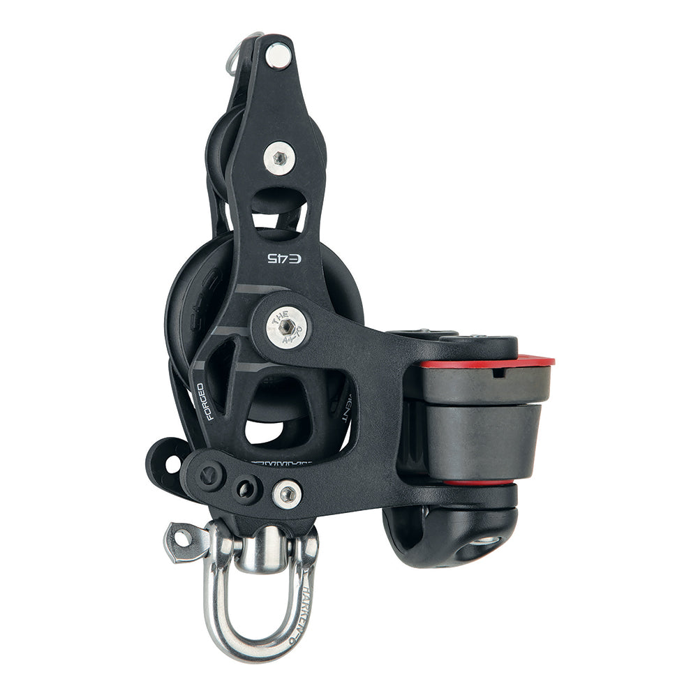 Harken 45mm Single Aluminum Element Fiddle Block wSwivel Becket 150 Cam Cleat 6234