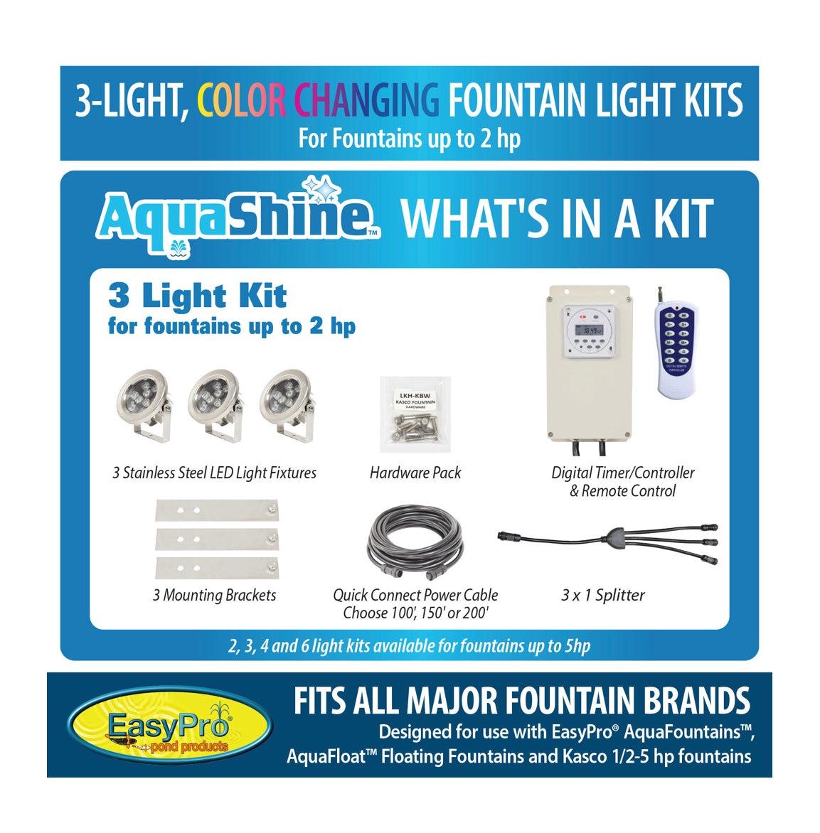 EasyPro: RGB3- Aqua Shine Three Light Color Changing LED Fountain kit