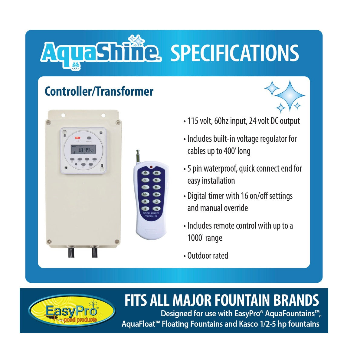 EasyPro: RGB3- Aqua Shine Three Light Color Changing LED Fountain kit