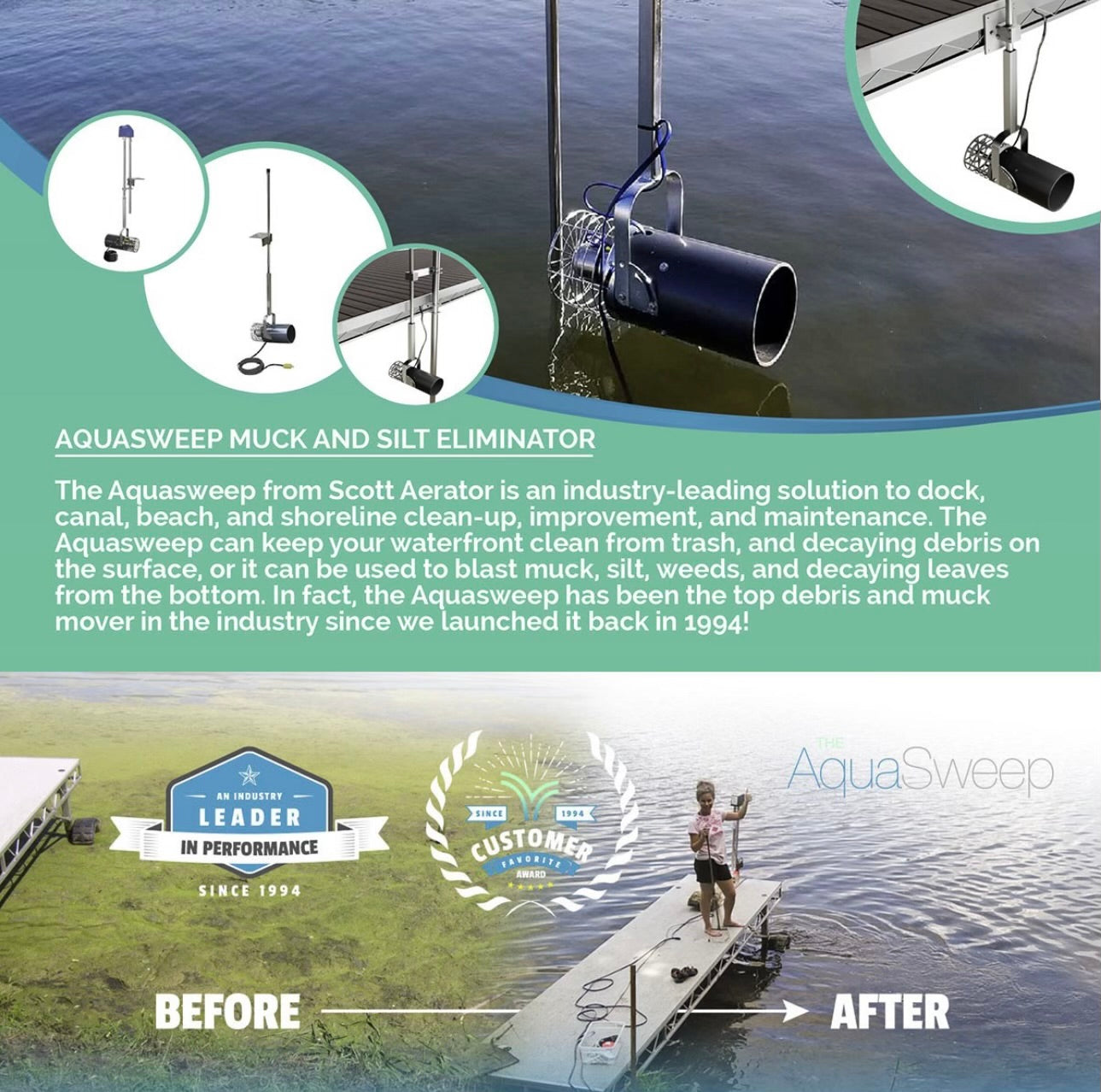 Scott Aerator: Aquasweep Muck Blaster Designed to Move Weeds, Debris and Muck