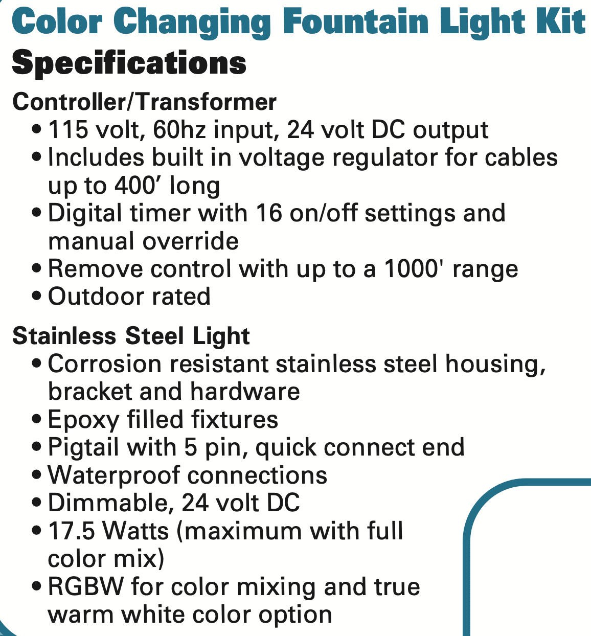 EasyPro: RGB4- Aqua Shine Four Light Color Changing LED Fountain kit